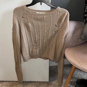 Distressed nude long sleeve crop top